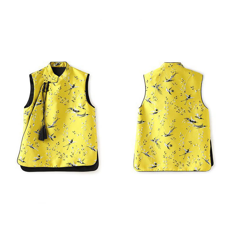 Buddha Stones ​​Vintage Stickerei Kran Pflanzen Muster Knoten Knopf Weste - image 11