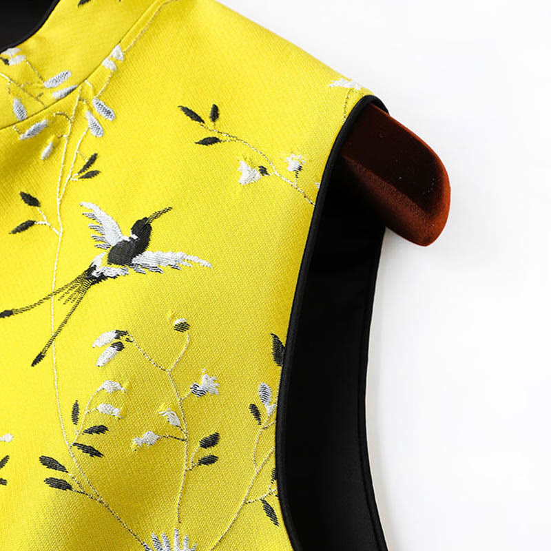 Buddha Stones ​​Vintage Stickerei Kran Pflanzen Muster Knoten Knopf Weste - image 8