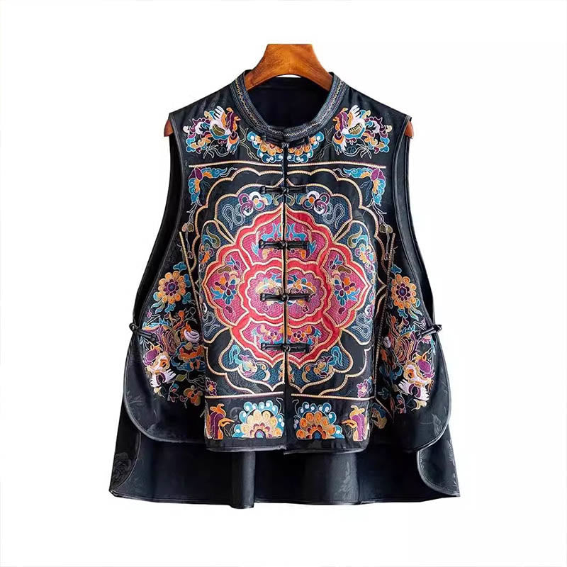 Buddha Stones ​​Vintage Stickerei Bunte Wolke Blume Muster Weste - image 16
