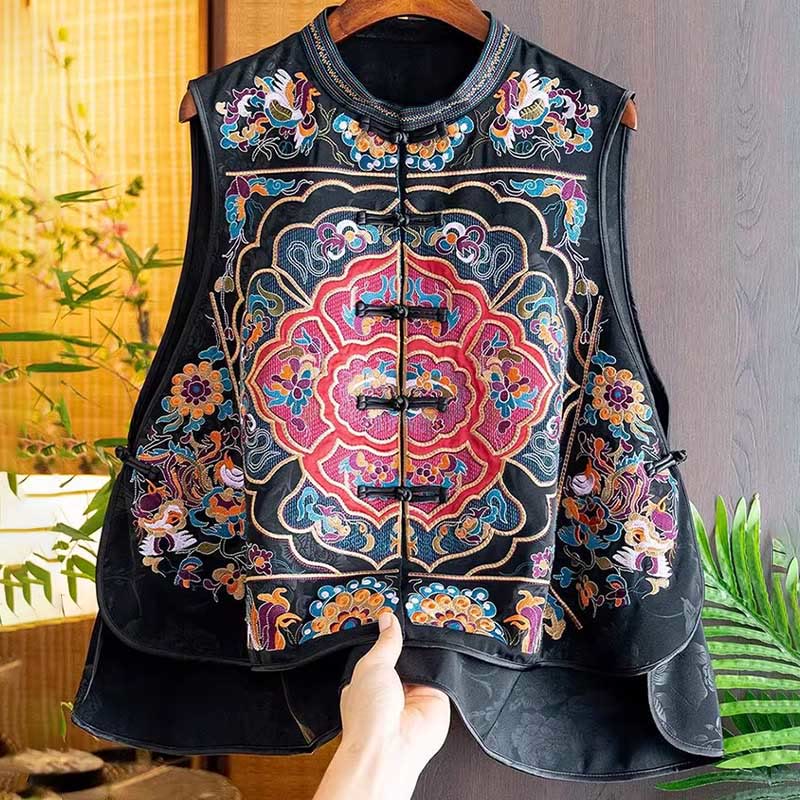Buddha Stones ​​Vintage Stickerei Bunte Wolke Blume Muster Weste - image 15
