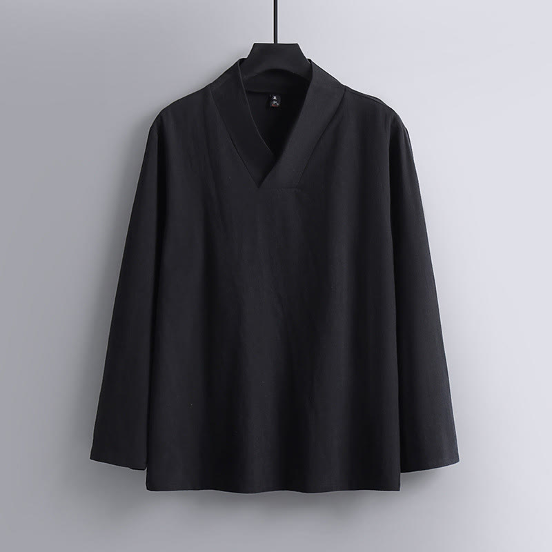 Buddha Stones Kreuzkragen Baumwolle Tang Anzug Hanfu Top Hose Kleidung Herren Set - image 4