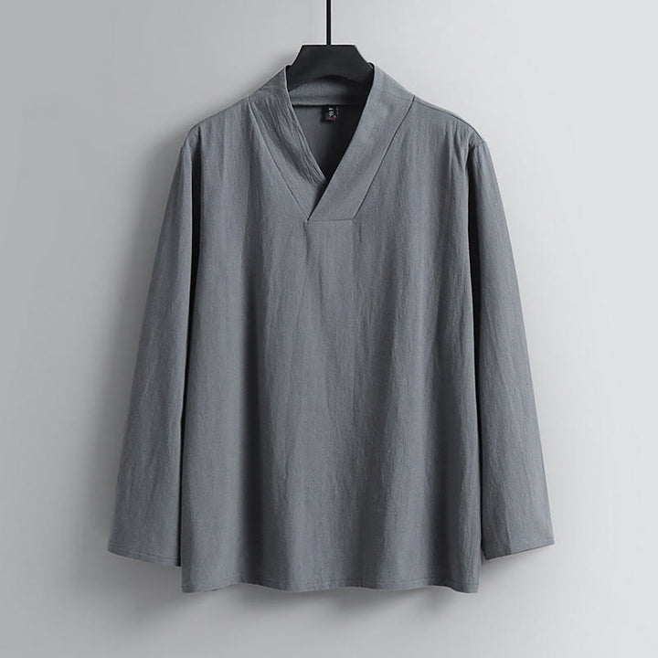 Buddha Stones Kreuzkragen Baumwolle Tang Anzug Hanfu Top Hose Kleidung Herren Set - image 1