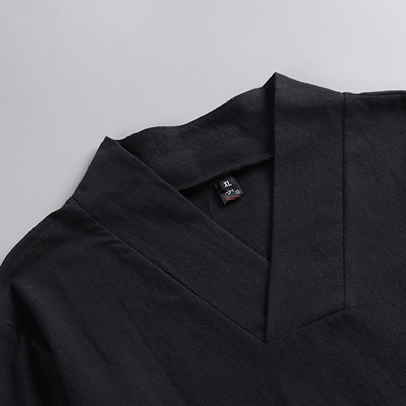 Buddha Stones Kreuzkragen Kurze Pumphose Baumwolle Tang-Anzug Hanfu Oberteil Hose Kleidung Herren Set - image 12