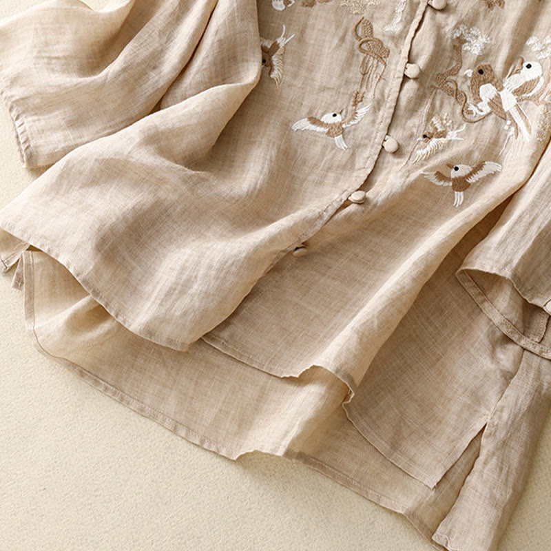 Buddha Stones Rundhals Casual Bluse Stickerei Langarmshirt Baumwolle Leinen Top Damen Shirts - image 12