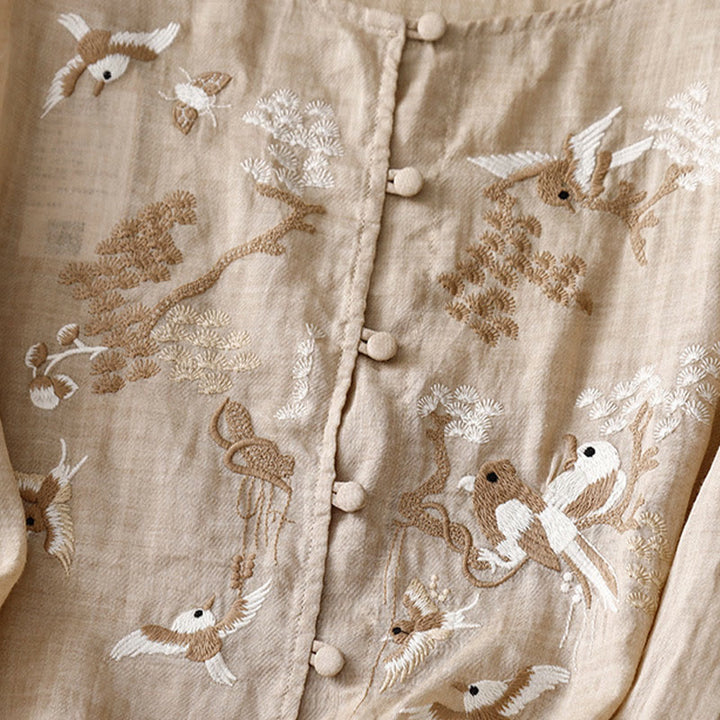 Buddha Stones Rundhals Casual Bluse Stickerei Langarmshirt Baumwolle Leinen Top Damen Shirts - image 9