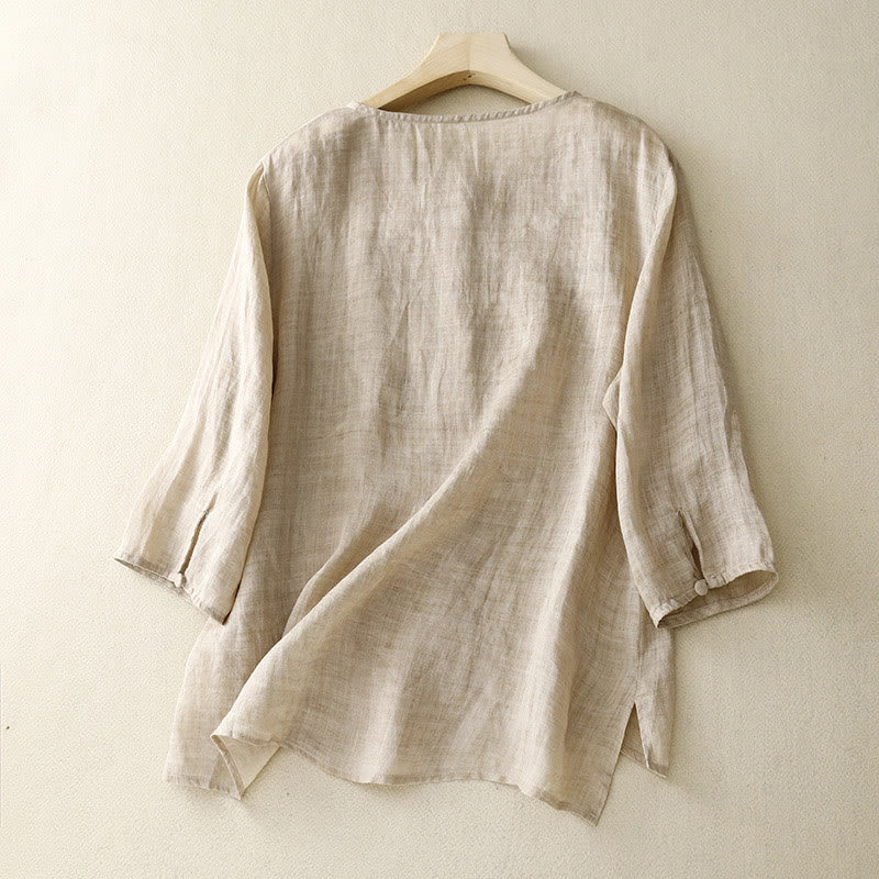 Buddha Stones Rundhals Casual Bluse Stickerei Langarmshirt Baumwolle Leinen Top Damen Shirts - image 7