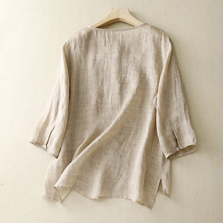 Buddha Stones Rundhals Casual Bluse Stickerei Langarmshirt Baumwolle Leinen Top Damen Shirts - image 7