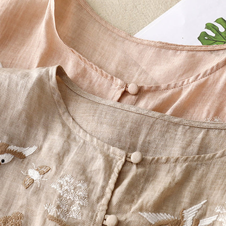 Buddha Stones Rundhals Casual Bluse Stickerei Langarmshirt Baumwolle Leinen Top Damen Shirts - image 16