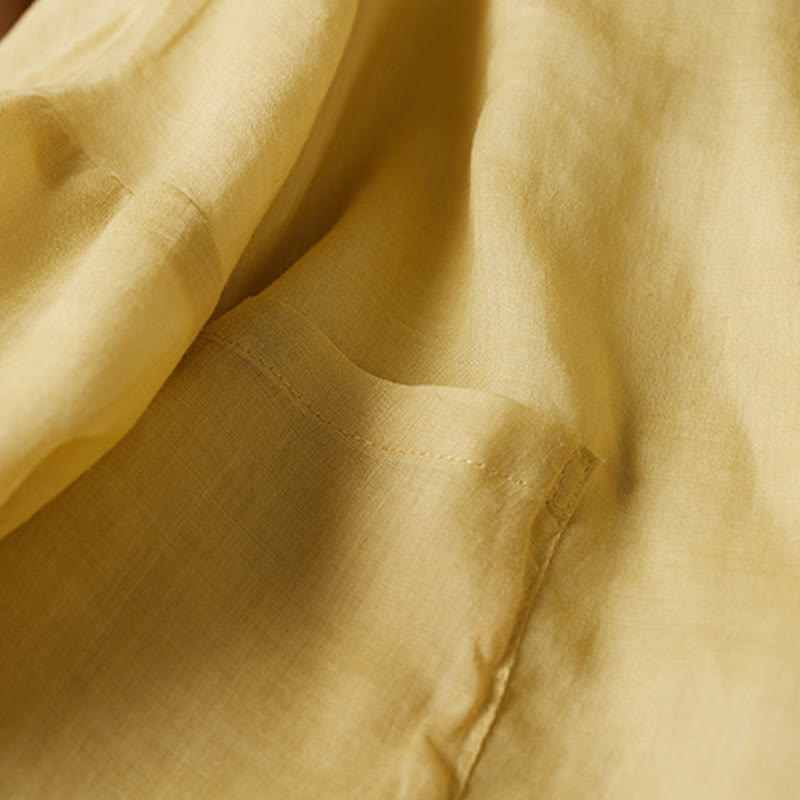 Buddha Stones PLUS SIZE V-Ausschnitt Lässiges einfarbiges Langarmhemd aus Baumwolle und Leinen für Damen - image 5