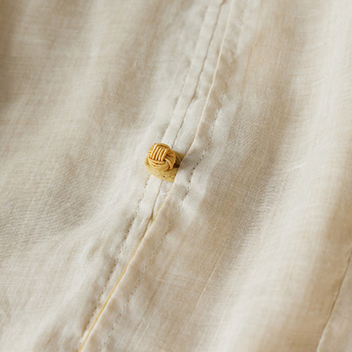 Buddha Stones PLUS SIZE V-Ausschnitt Lässiges einfarbiges Langarmhemd aus Baumwolle und Leinen für Damen - image 10