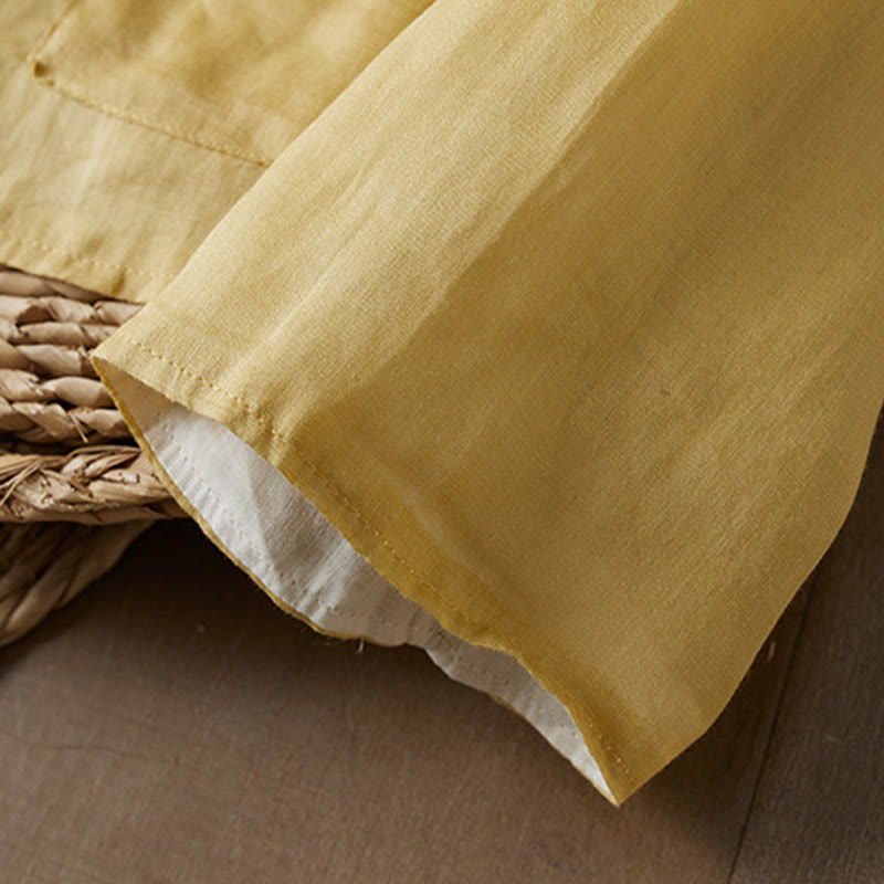 Buddha Stones PLUS SIZE V-Ausschnitt Lässiges einfarbiges Langarmhemd aus Baumwolle und Leinen für Damen - image 6