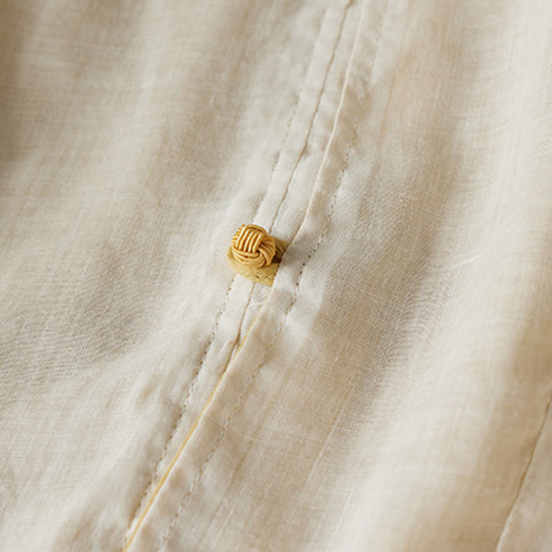 Buddha Stones PLUS SIZE V-Ausschnitt Lässiges einfarbiges Langarmhemd aus Baumwolle und Leinen für Damen