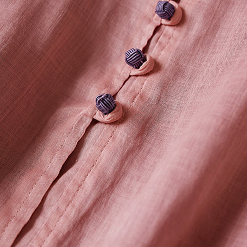 Buddha Stones PLUS SIZE V-Ausschnitt Lässiges einfarbiges Langarmhemd aus Baumwolle und Leinen für Damen - image 15