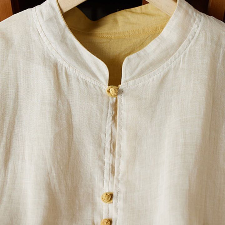 Buddha Stones PLUS SIZE V-Ausschnitt Lässiges einfarbiges Langarmhemd aus Baumwolle und Leinen für Damen - image 9