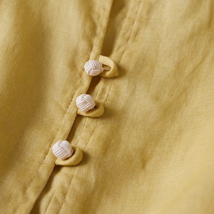 Buddha Stones PLUS SIZE V-Ausschnitt Lässiges einfarbiges Langarmhemd aus Baumwolle und Leinen für Damen - image 4