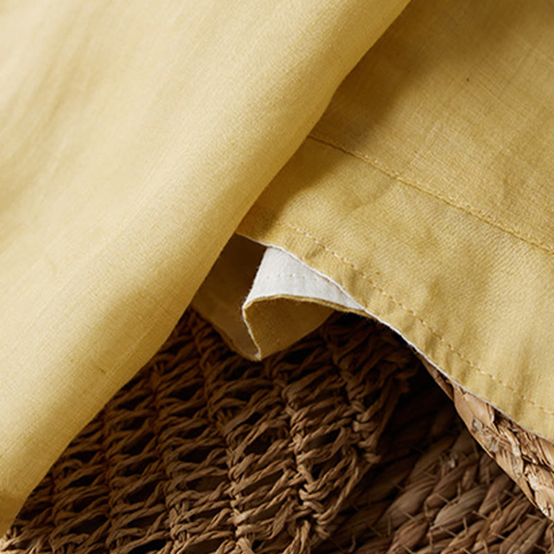 Buddha Stones PLUS SIZE V-Ausschnitt Lässiges einfarbiges Langarmhemd aus Baumwolle und Leinen für Damen - image 7