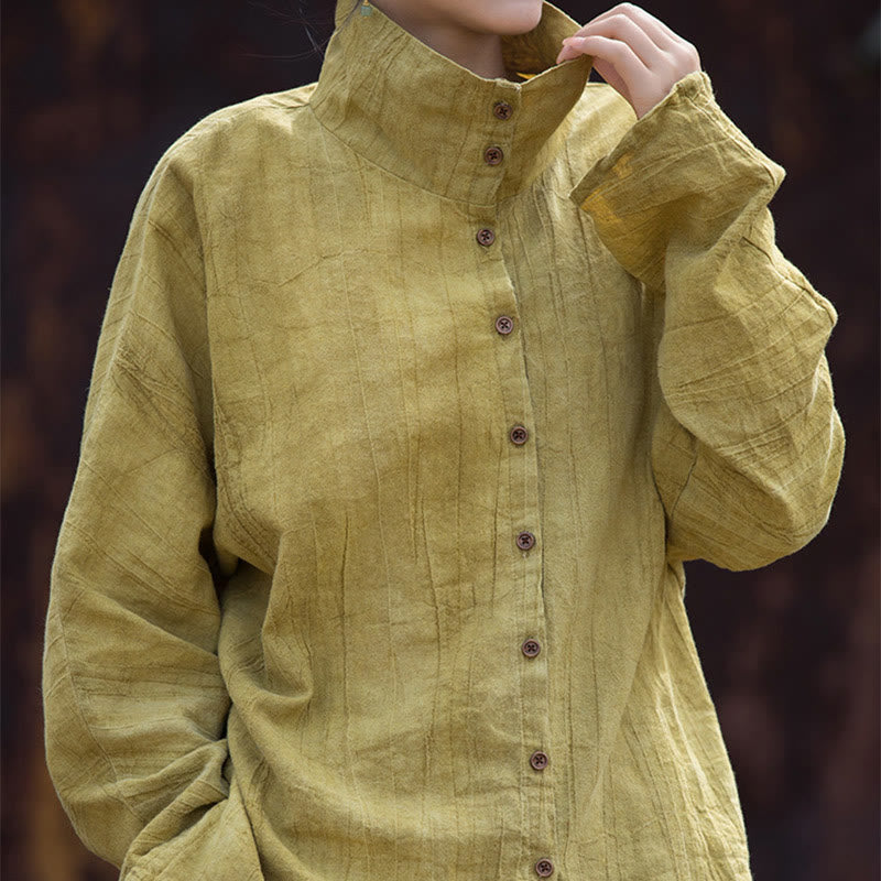 Buddha Stones Rollkragen Färben Ramie Baumwolle Chinesischen Stil Strickjacke Kleidung - image 2