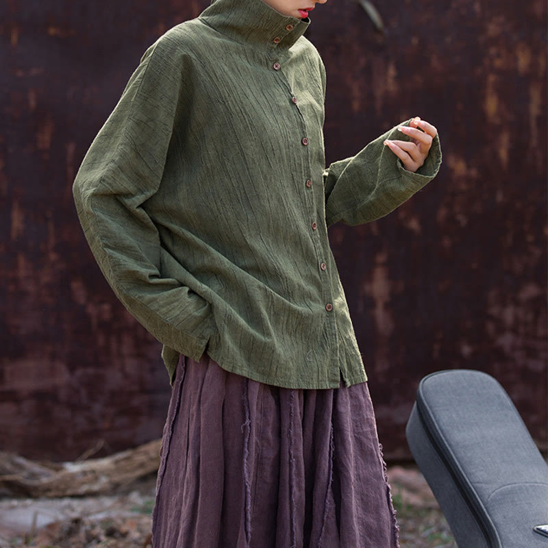 Buddha Stones Rollkragen Färben Ramie Baumwolle Chinesischen Stil Strickjacke Kleidung