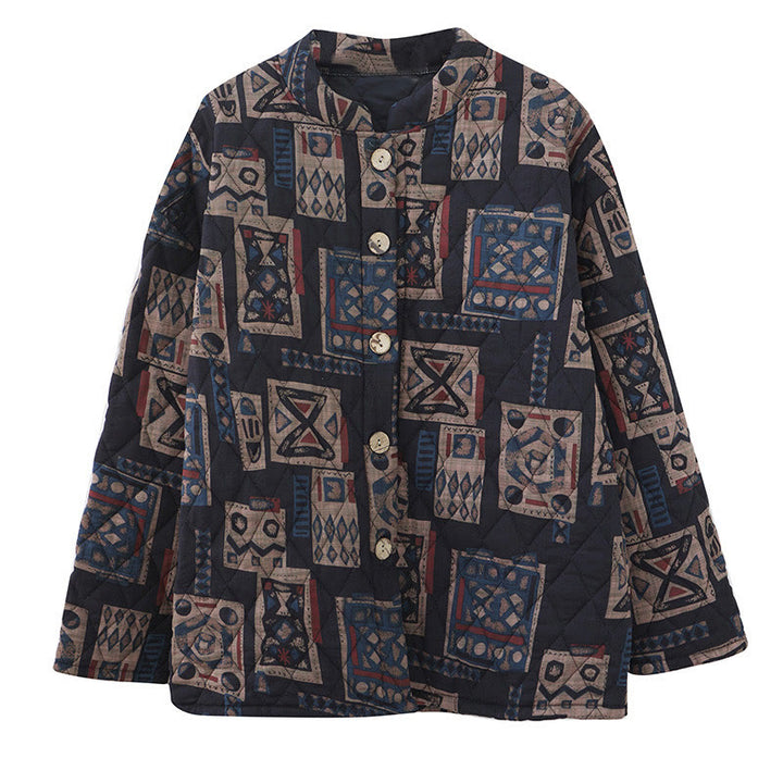 Buddha Stones Winter Square Plaid Warme Langarm-Baumwolljacke mit Taschen