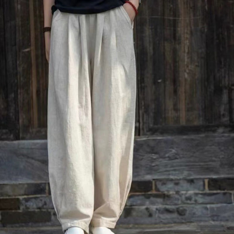 Buddha Stones Lässige Yogahose aus Baumwolle für Damen mit Taschen - Leinen - US14, UK/AU18, EU46 (4XL) - image 0
