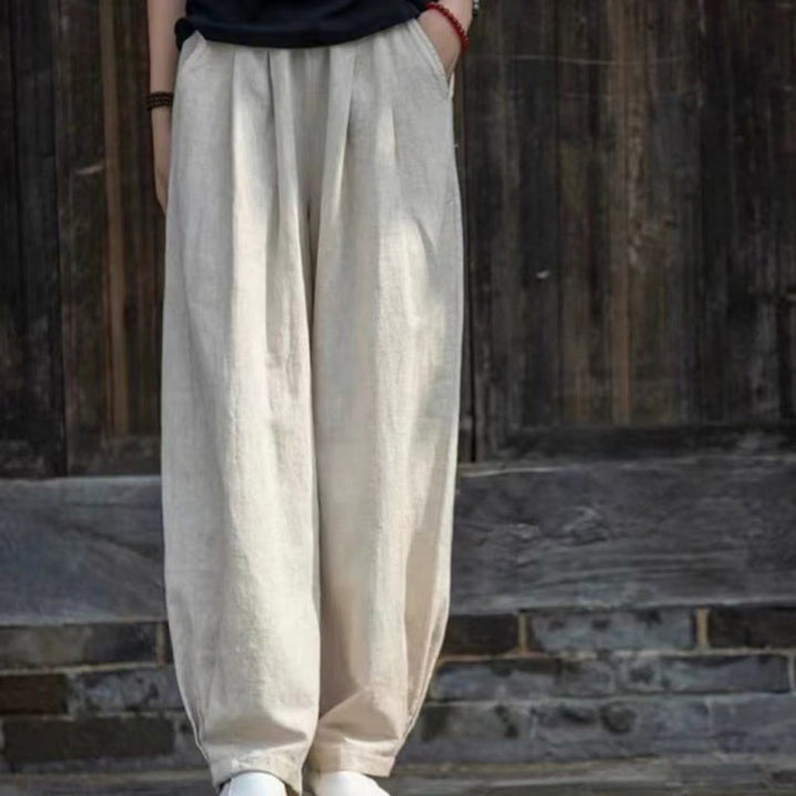 Buddha Stones Lässige Yogahose aus Baumwolle für Damen mit Taschen - Leinen - US14, UK/AU18, EU46 (4XL) - image 0