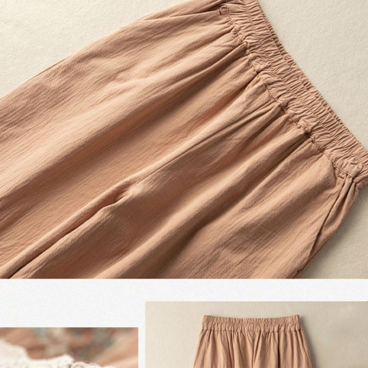 Buddha Stones – Lässige Haremshose aus Baumwolle mit Spitzenbesatz, Stickereien und Taschen - image 1