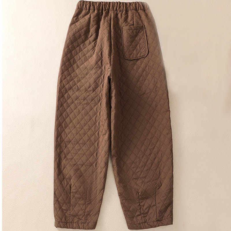 Buddha Stones Herbst Winter Schlichte karierte Haremshose aus Baumwolle mit Kordelzug und Taschen - image 2