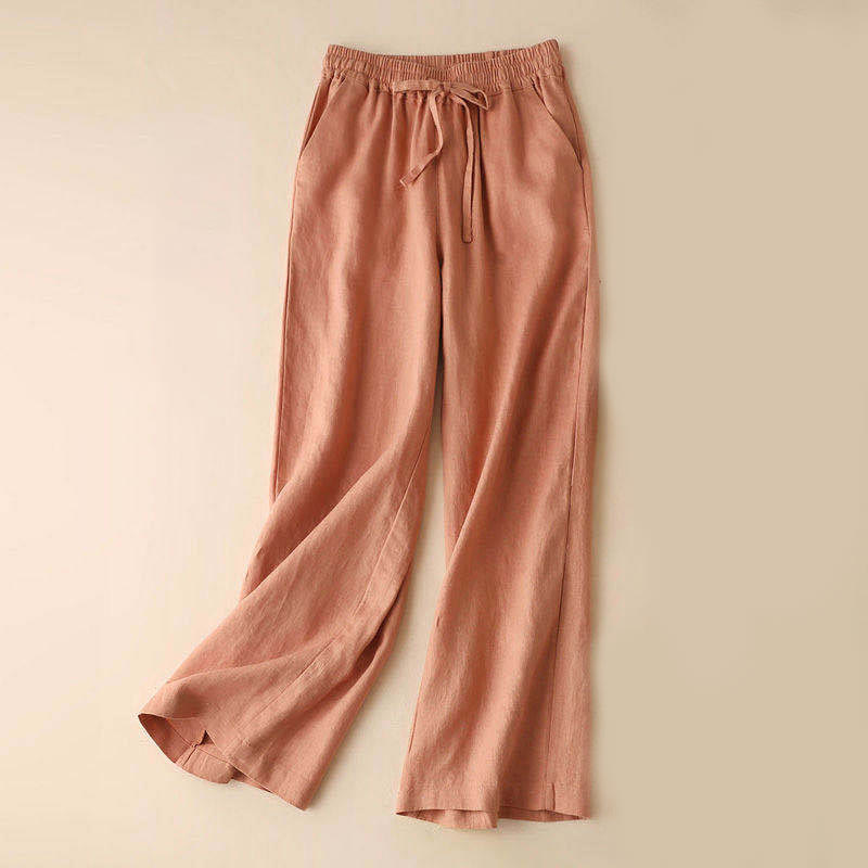 Buddha Stones – Lässige Hose mit hoher Taille, Schnürung und weitem Bein und Taschen - Helllachs - US12, UK/AU16, EU44 (XL) - image 0