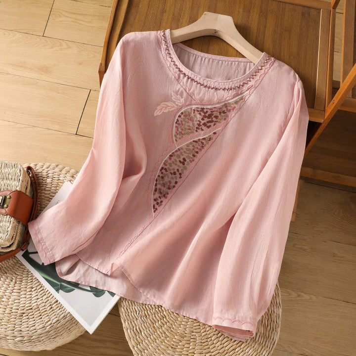 Pullover mit Buddha Stones und ethnischer Stickerei, Rundhalsausschnitt, Baumwolle und Leinen - Rosa - US8-10， UK/AU12-14，EU40-42 (2XL) - image 19