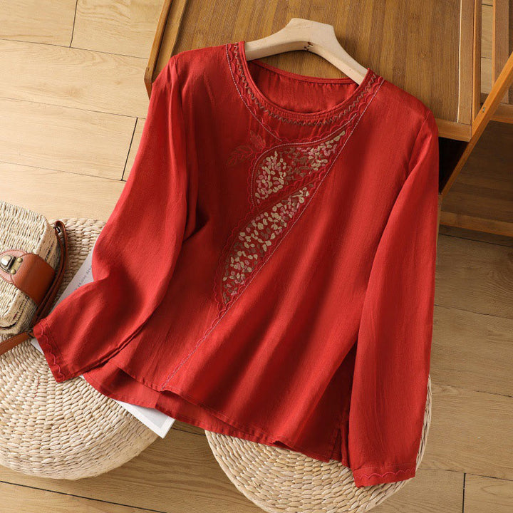 Pullover mit Buddha Stones und ethnischer Stickerei, Rundhalsausschnitt, Baumwolle und Leinen - Rot - US8-10， UK/AU12-14，EU40-42 (2XL) - image 11