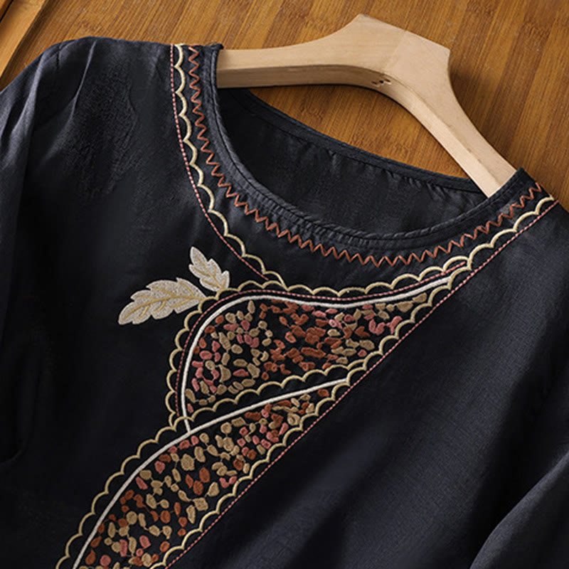 Pullover mit Buddha Stones und ethnischer Stickerei, Rundhalsausschnitt, Baumwolle und Leinen - image 6