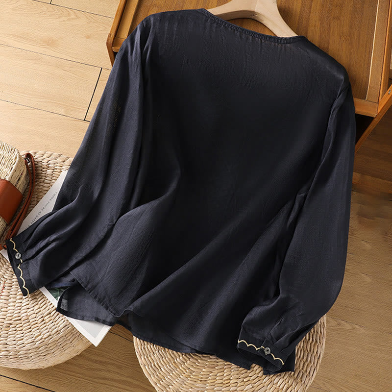 Pullover mit Buddha Stones und ethnischer Stickerei, Rundhalsausschnitt, Baumwolle und Leinen - image 5