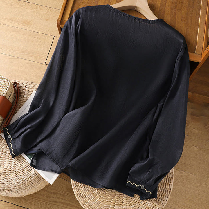 Pullover mit Buddha Stones und ethnischer Stickerei, Rundhalsausschnitt, Baumwolle und Leinen - image 5