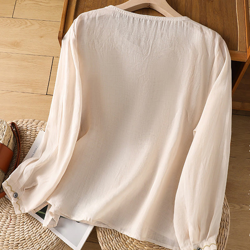 Pullover mit Buddha Stones und ethnischer Stickerei, Rundhalsausschnitt, Baumwolle und Leinen - image 3