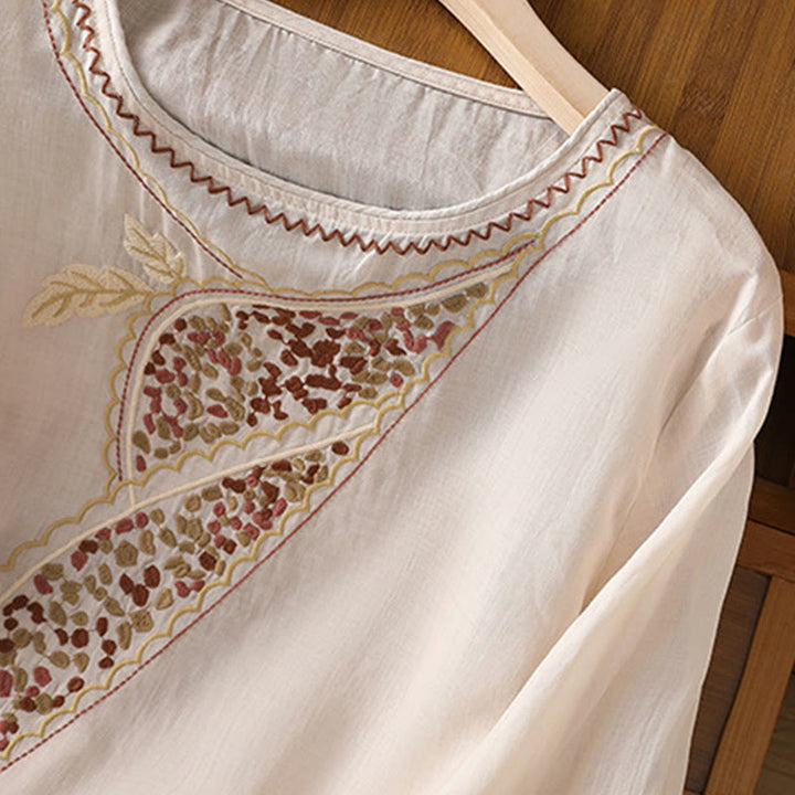 Pullover mit Buddha Stones und ethnischer Stickerei, Rundhalsausschnitt, Baumwolle und Leinen - image 27