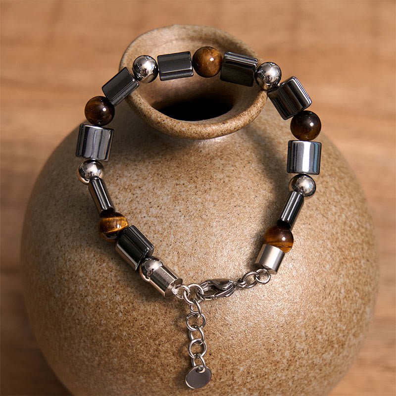 Buddha Stones Hämatit Tigerauge Picasso Jaspis Stützschnalle Kettenarmband