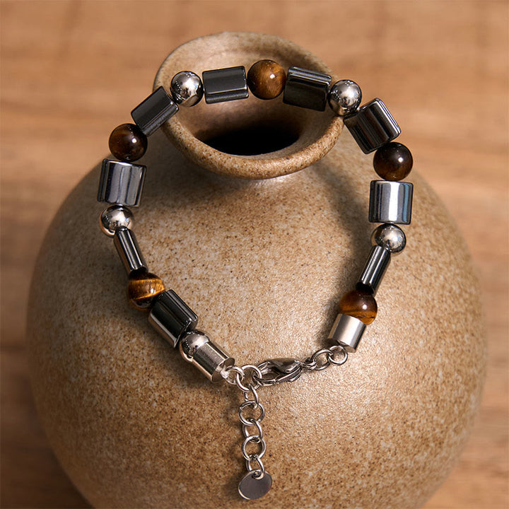 Buddha Stones Hämatit Tigerauge Picasso Jaspis Stützschnalle Kettenarmband