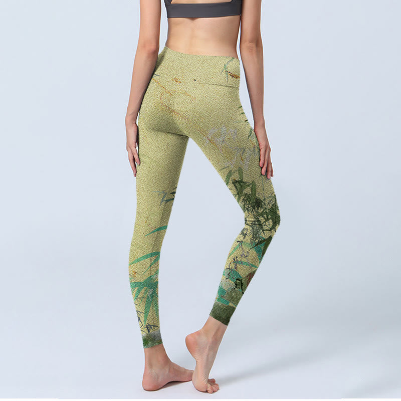 Buddha Stones Bambus Print Lycra Stoff Fitness Leggings Damen Yoga Hose - image 4