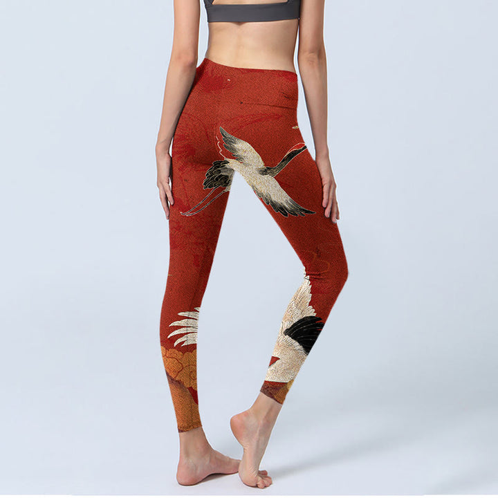 Buddha Stones Crane Print Lycra Stoff Fitness Leggings Damen Yogahose - image 4