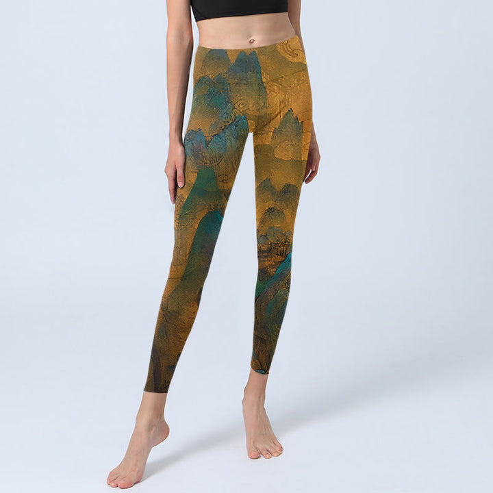 Buddha Stones Dark Goldenrod Mountain Print Fitness Leggings Damen Yogahose - image 5