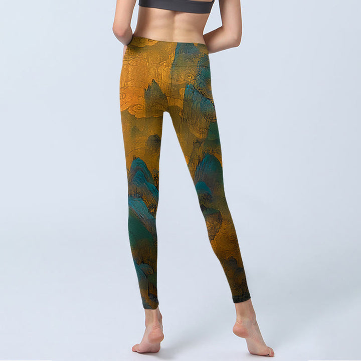 Buddha Stones Dark Goldenrod Mountain Print Fitness Leggings Damen Yogahose - image 7