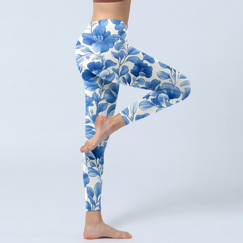 Buddha Stones Blau Blumen Print Fitness Leggings Damen Yogahose - image 4