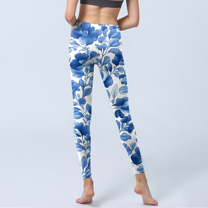 Buddha Stones Blau Blumen Print Fitness Leggings Damen Yogahose