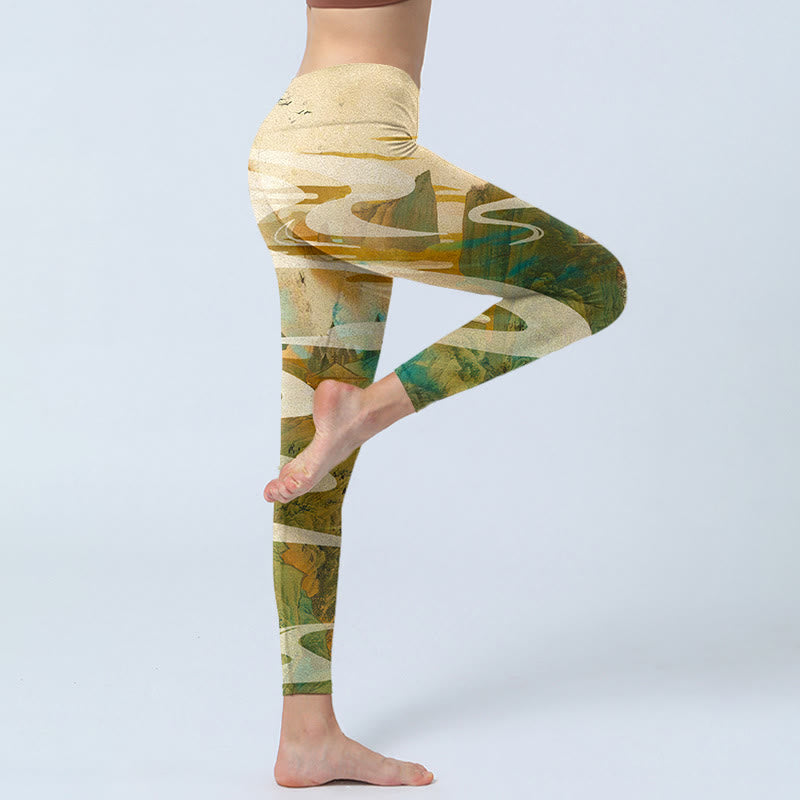 Buddha Stones ​​Grüne Berge Wolken Nebel Druck Fitness Leggings frauen Yoga Hosen - image 3