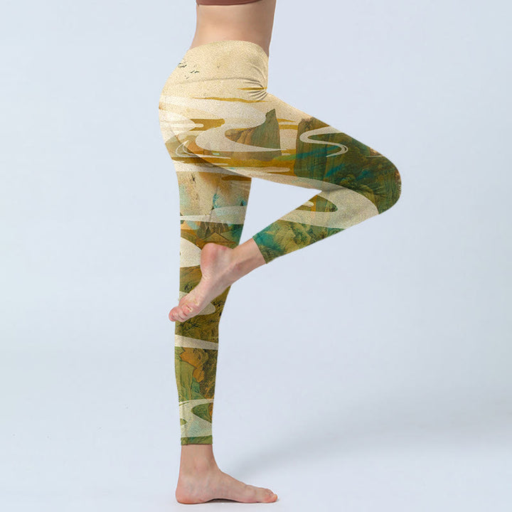 Buddha Stones Grüne Berge Wolken Nebel Druck Fitness Leggings frauen Yoga Hosen