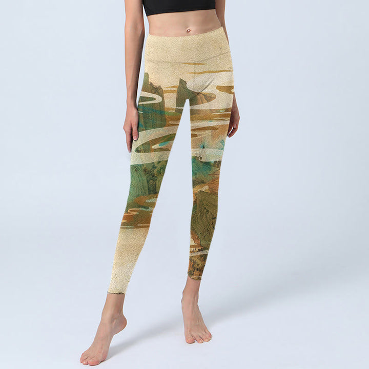 Buddha Stones ​​Grüne Berge Wolken Nebel Druck Fitness Leggings frauen Yoga Hosen - image 6