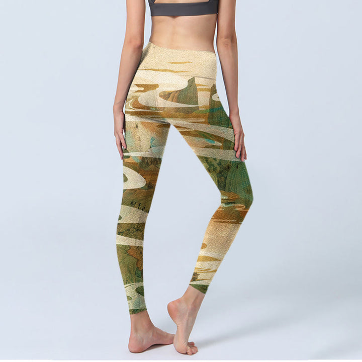 Buddha Stones ​​Grüne Berge Wolken Nebel Druck Fitness Leggings frauen Yoga Hosen - image 5