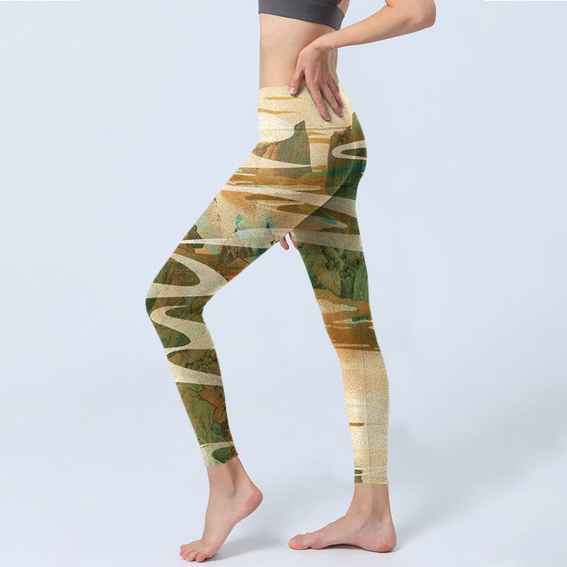 Buddha Stones Grüne Berge Wolken Nebel Druck Fitness Leggings frauen Yoga Hosen