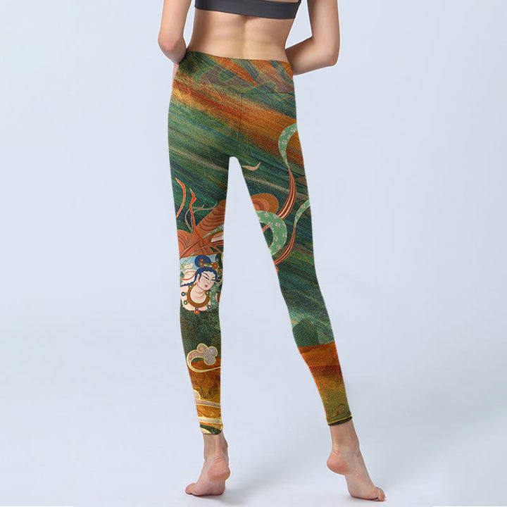 Buddha Stones Dunhuang fliegende Apsaras Druck Gym Leggings Frauen Yoga Hosen