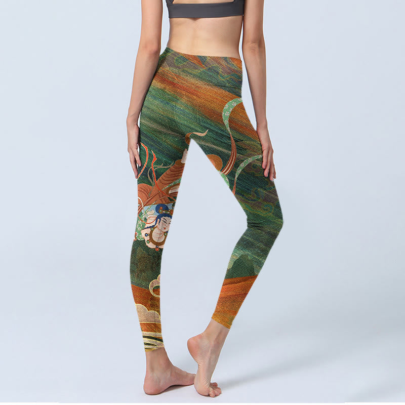 Buddha Stones Dunhuang fliegende Apsaras Druck Gym Leggings Frauen Yoga Hosen